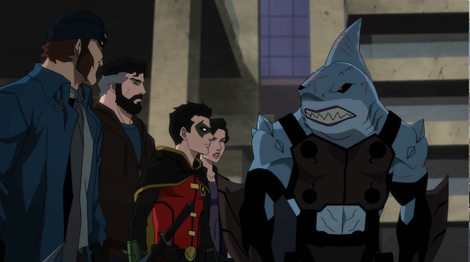 Damien Wayne and King Shark in a still from WB Animation's Justice League Dark: Apokalips War