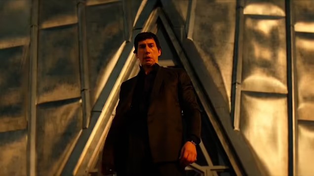 Adam Driver's Cesar looks down from a skyscraper in the teaser of Megalopolis