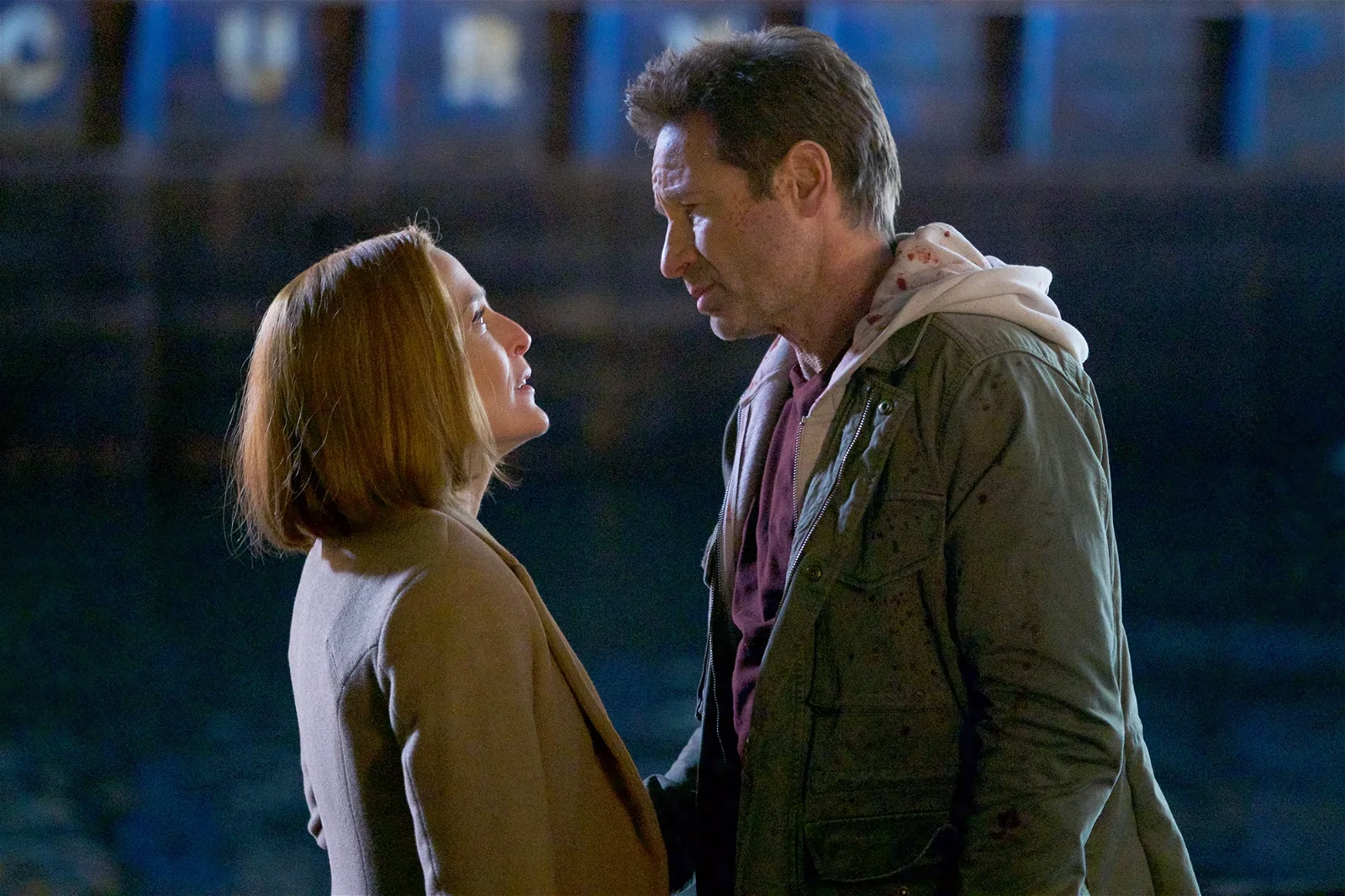Gillian Anderson and David Duchovny in the climax episode of The X-Files