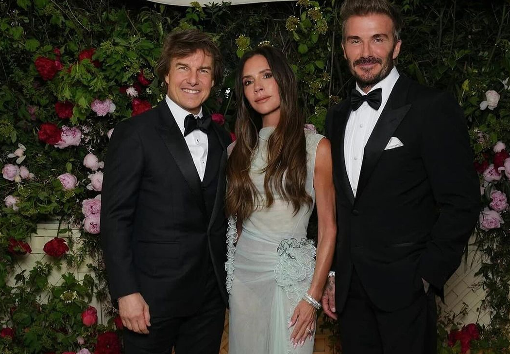Tom Cruise with Victoria and David Beckham at the B'Day bash (Image: Instagram | @davidbeckham)
