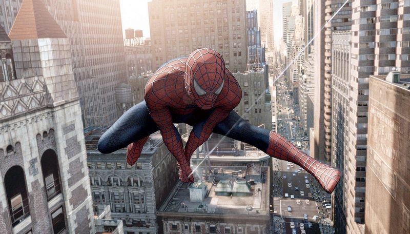 Spider-Man swinging in Spider-Man 2