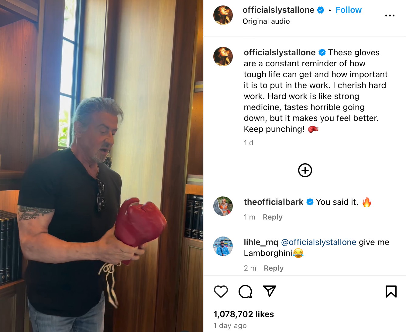 Sylvester Stallone’s recent video via Instagram (@ officialslystallone)