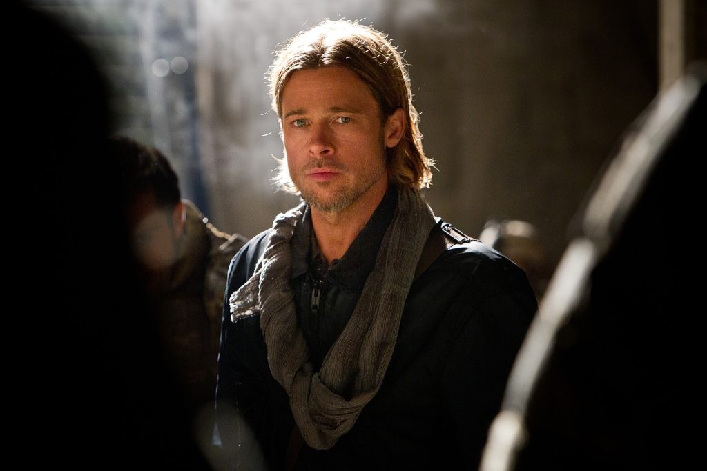 Brad Pitt as the zombie-killer in a still from the movie.