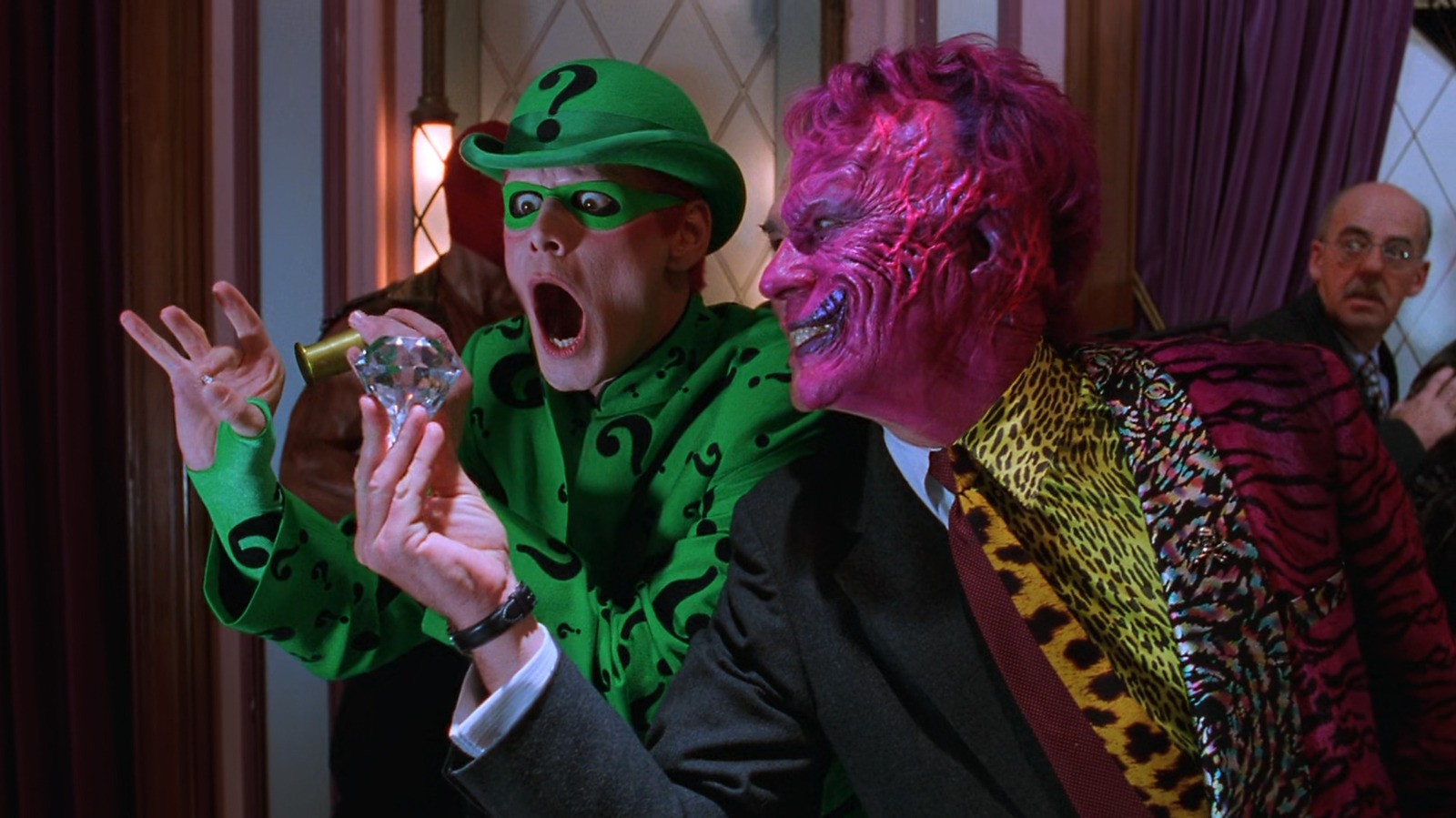 Jim Carrey as The Riddler visiting Two-face in Batman Forever