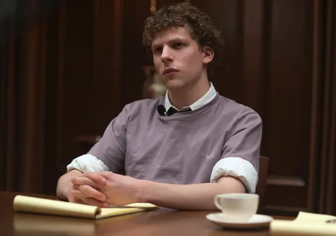 Jesse Eisenberg as Mark Zuckerberg in a court-hearing sequence in The Social Network.