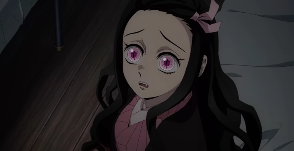 Nezuko looking scared.