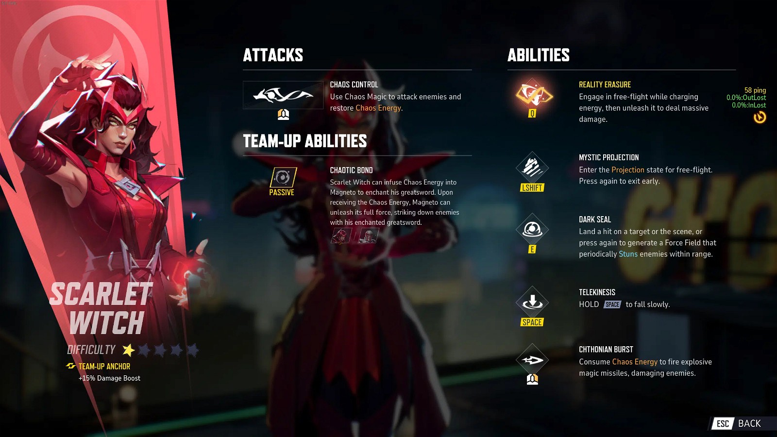Scarlet Witch has a host of lethal attacks that are primarily offense-focussed.