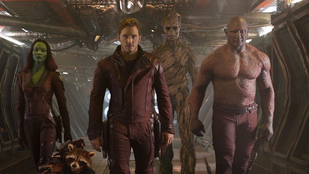 Chris Pratt's Star lord and his team in Guardians of the Galaxy