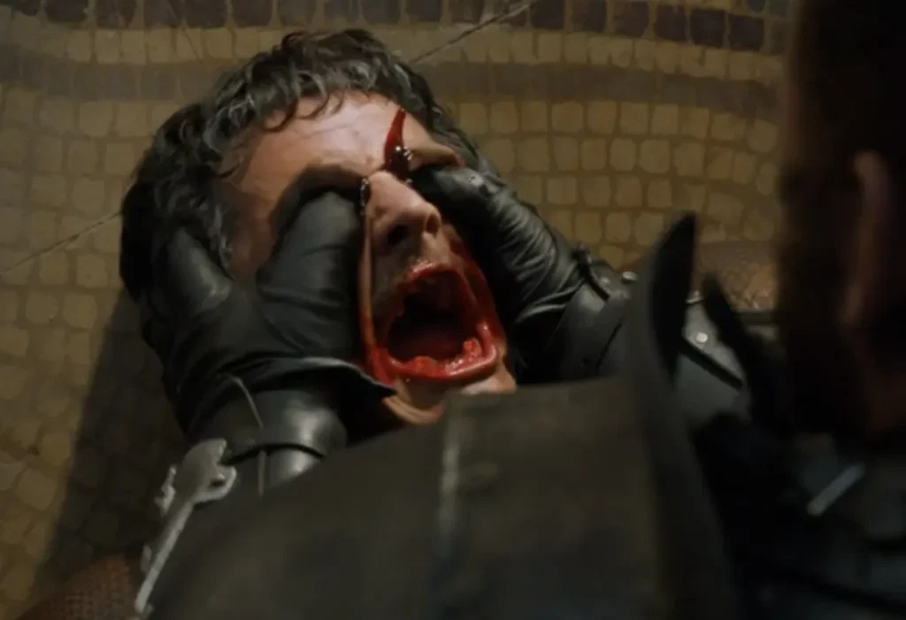 the mountain crushes Oberyn's eyes through his skull in Game of Thrones