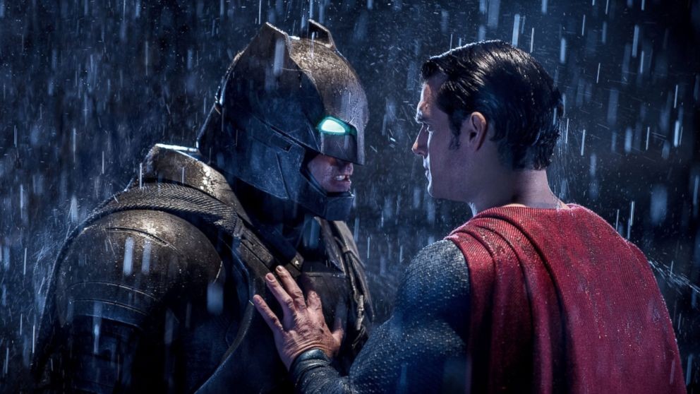 Ben Affleck dons the metal Batsuit and confronts Henry Cavill's Superman in Batman V Superman: Dawn of Justice
