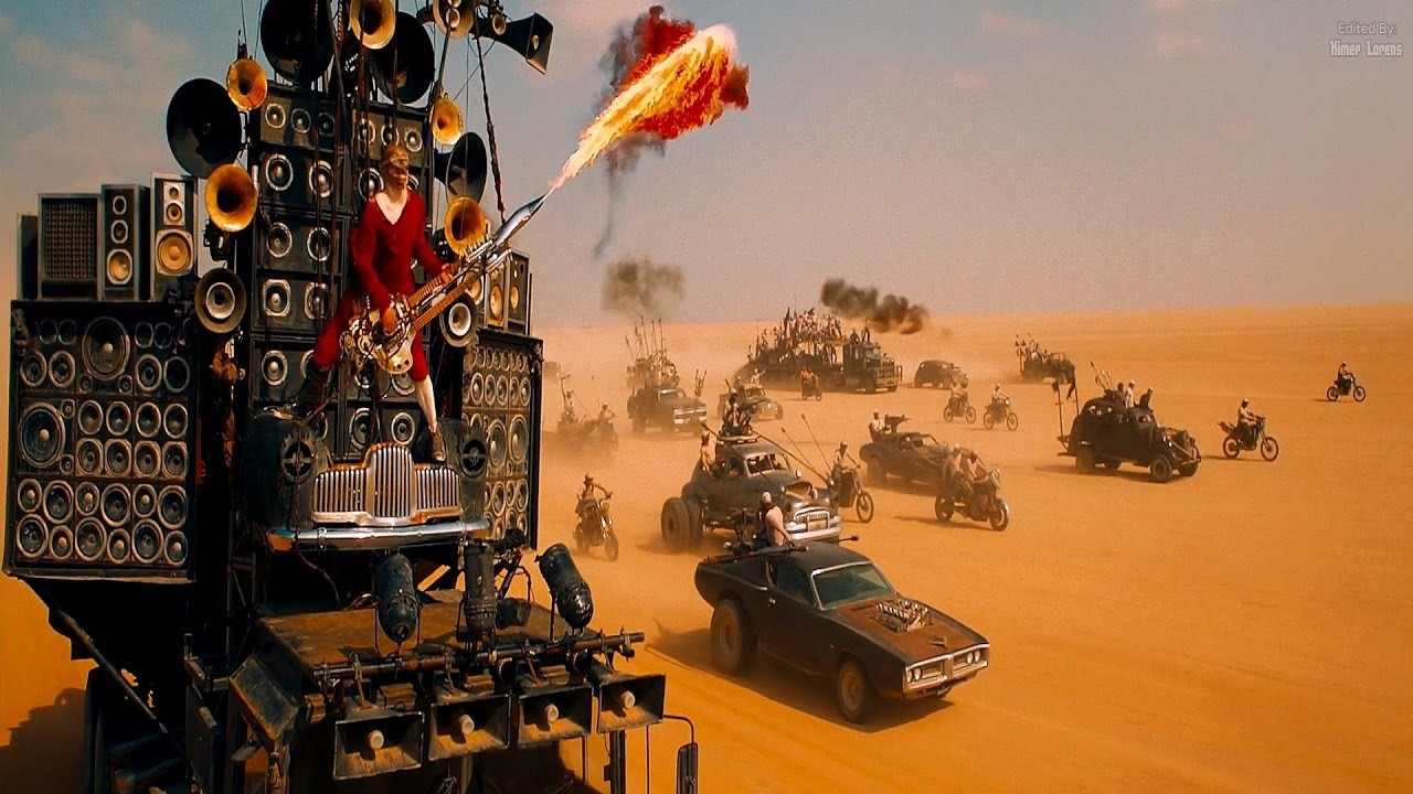 A screengrab from the chase sequence of Mad Max Fury Road