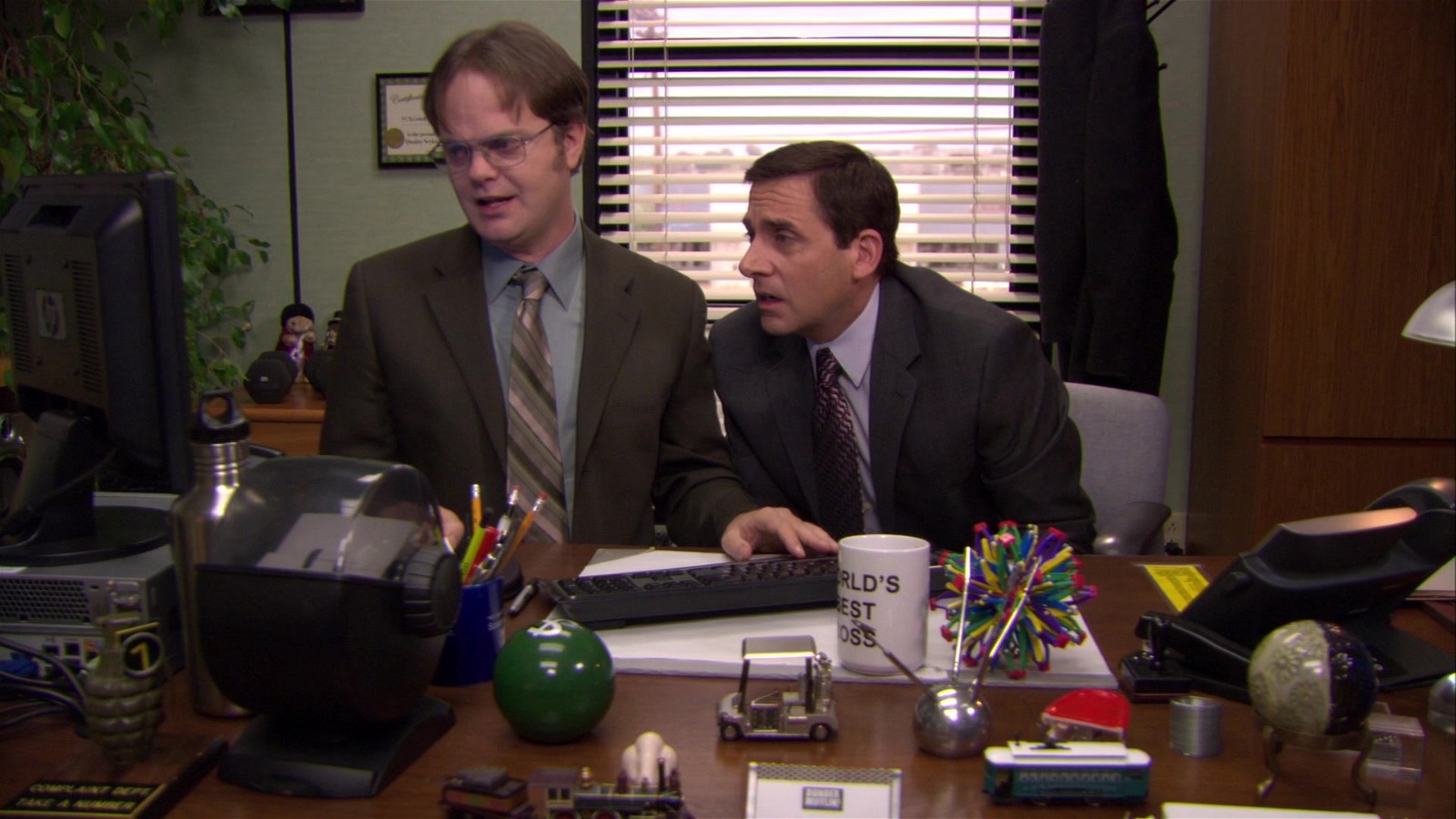 The characters of Michael Scott and Dwight Schrute in a still from The Office