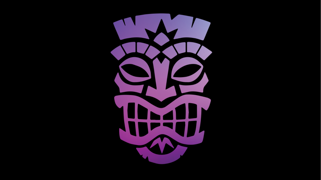 The <em>Crash Bandicoot</em> developer's website currently only shows a black background with a purple tiki mask.