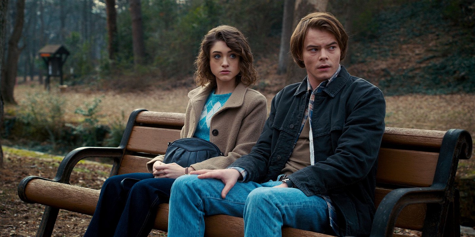 Charlie Heaton and Natalie Dyer as Jonathan and Nancy in Stranger Things