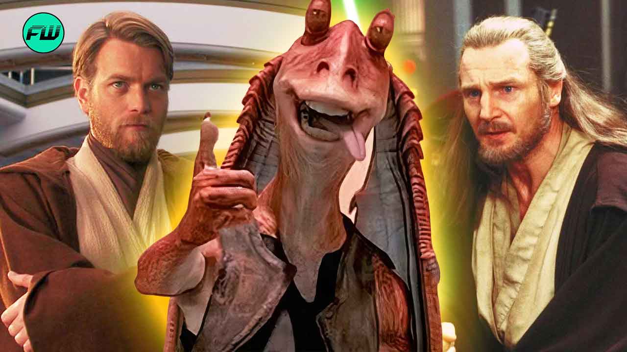 jar jar binks, liam neeson and ewan mcgregor