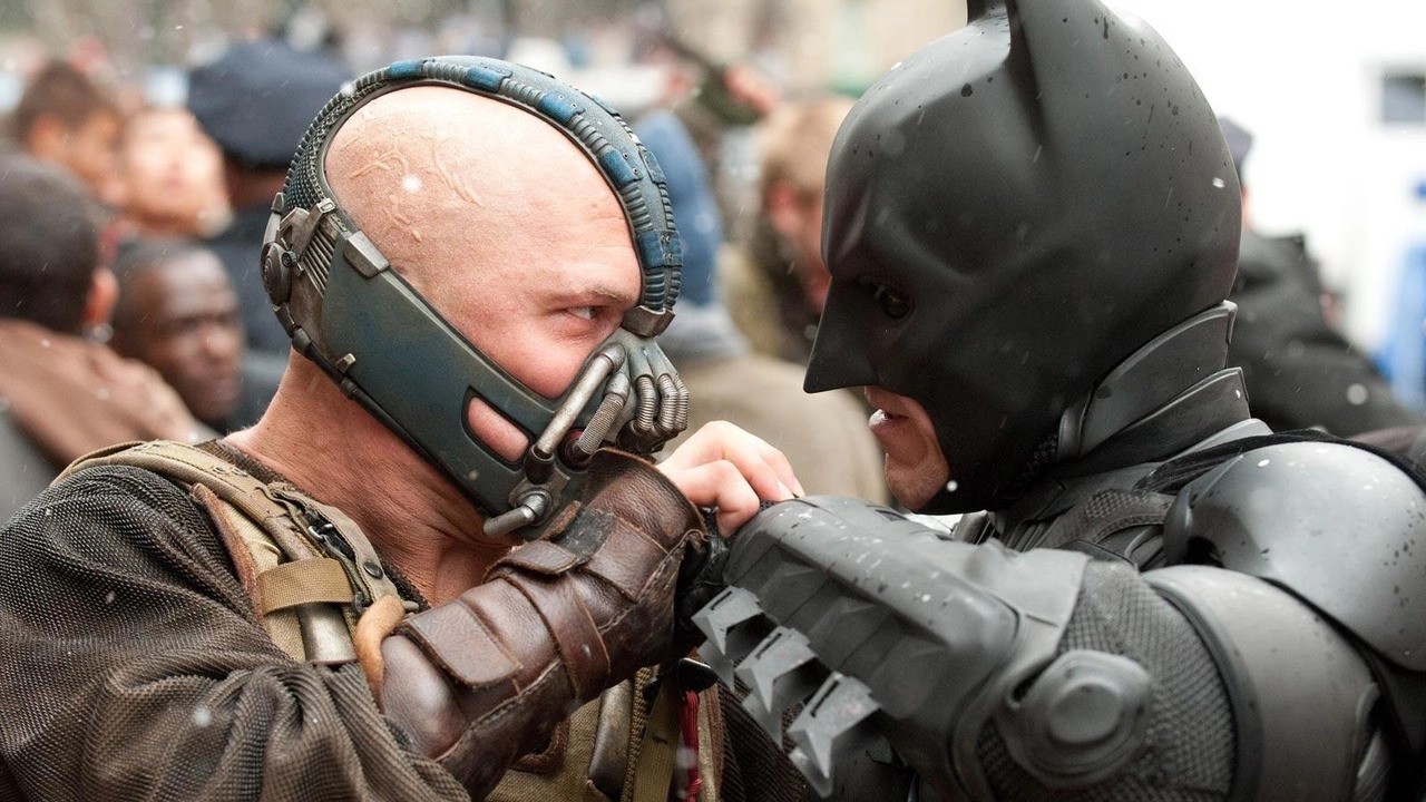 Batman faces off against Bane in The Dark Knight Rises