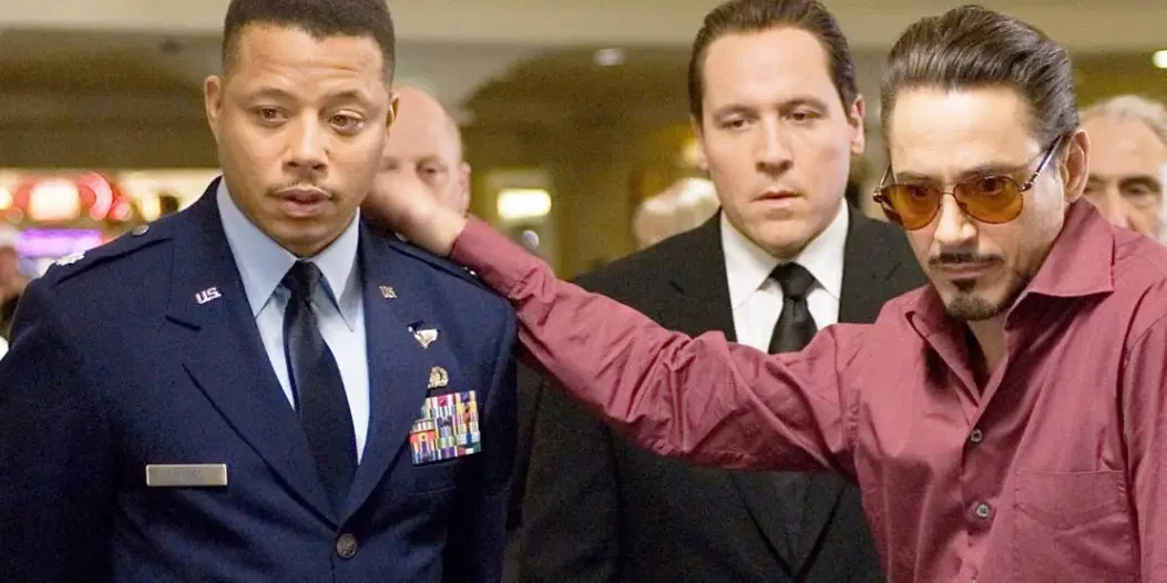 Terrence Howard as James Rhodes along with Robert Downey Jr. in Iron Man