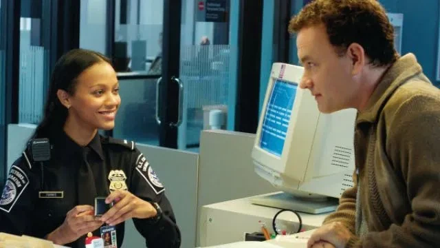 Zoe Saldaña shares a scene with Tom Hanks in The Terminal
