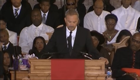 Kevin Costner at Whitney Houston's funeral (Image: YouTube | One Demand Entertainment)