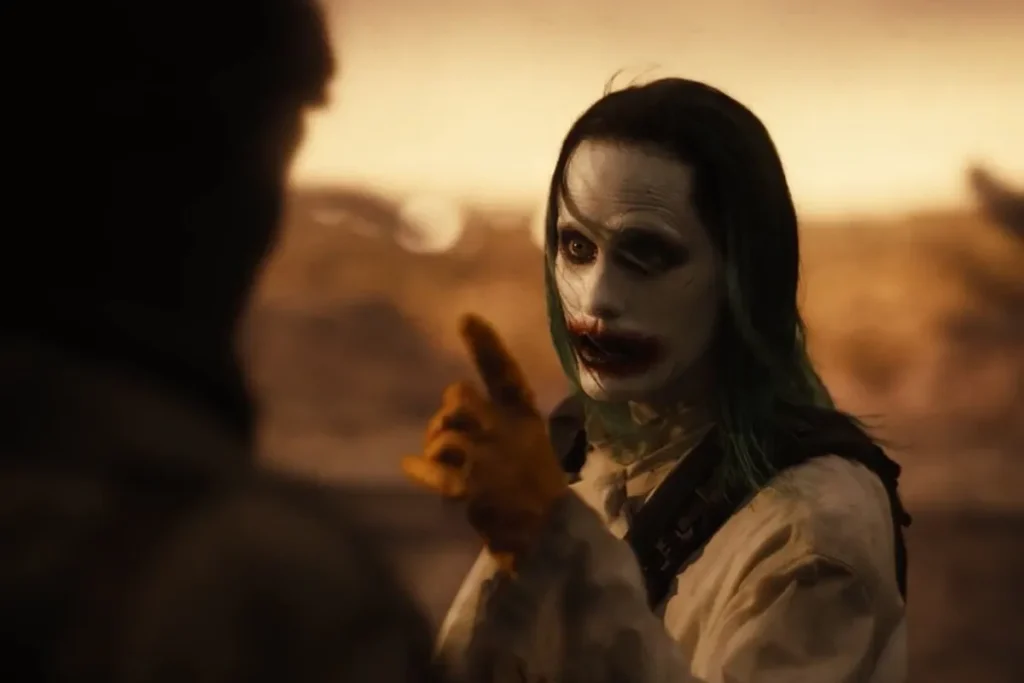 Upsetting News on Tron: Ares, Disney Finds Itself in Another Johnny Depp Like Situation With Jared Leto 2 Jared Leto in his makeup of Joker pointing a finger at Batman in Zack Snyder's justice League.