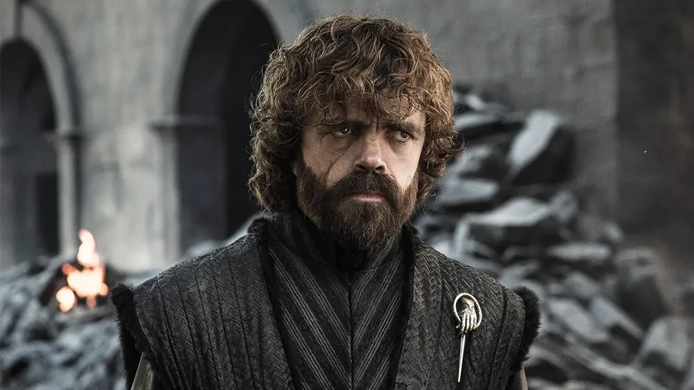 Peter Dinklage as Tyrion Lannister in the ending of George R.R. Martin's Game of Thrones