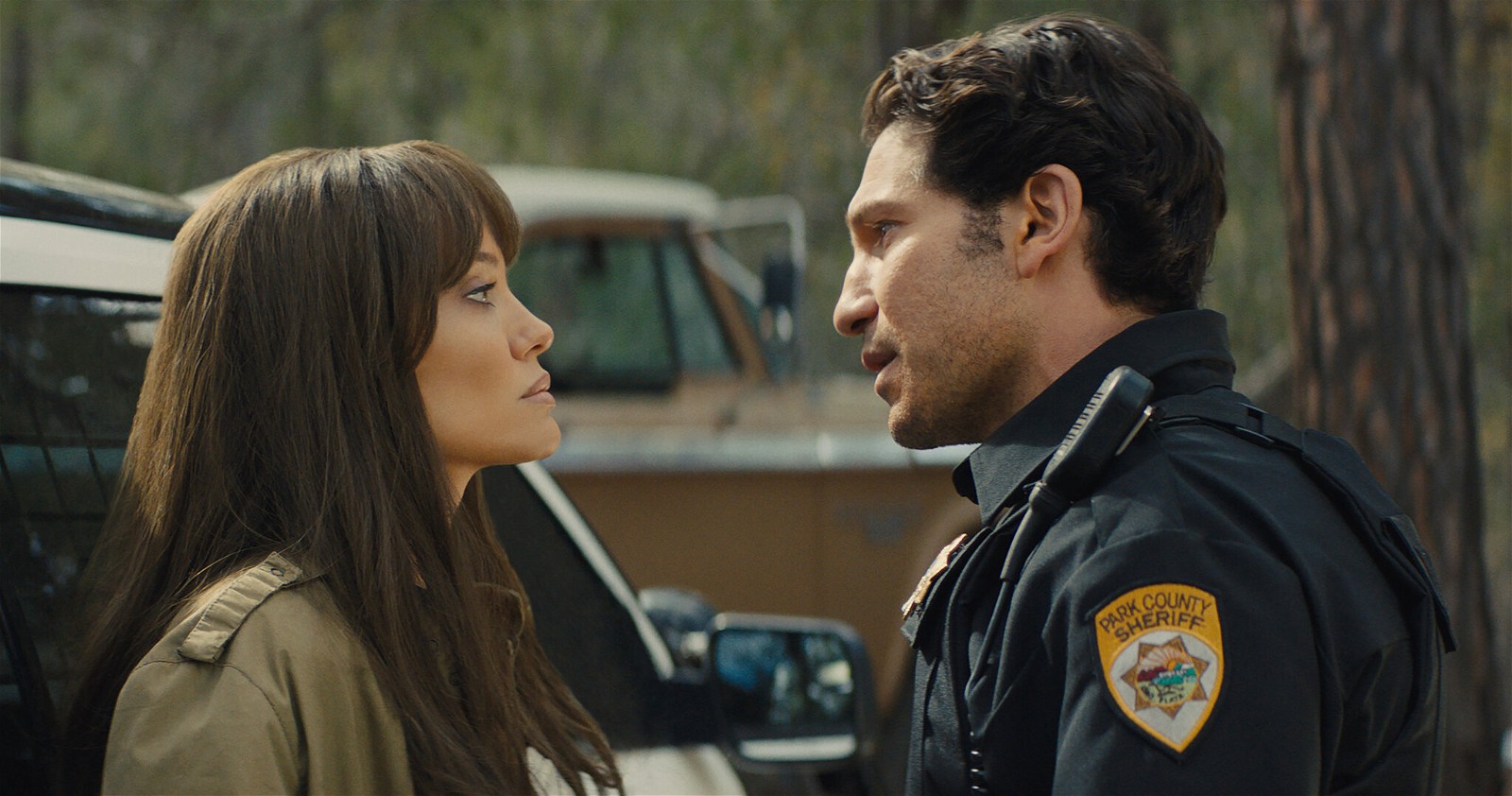 Angelina Jolie and Jon Bernthal in a still from Those Who Wish Me Dead | New Line Cinema