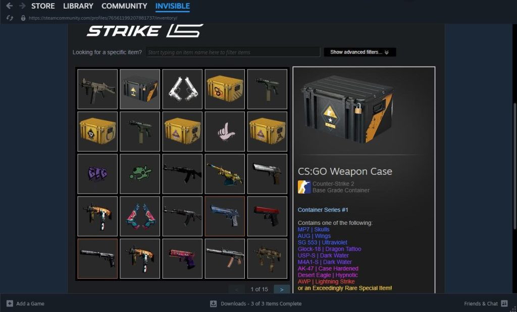 Weapon cases give you skins in Counter Strike 2.