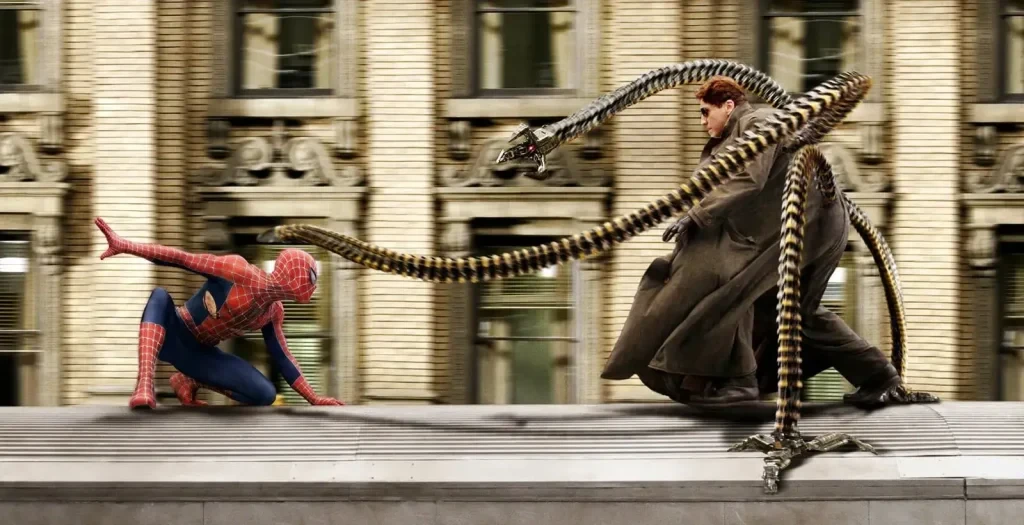 Molina's Doc Ock's fight with Maguire's web-slinger in the movie. | Credit: Sony Pictures.