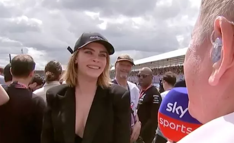 Sky Sports Martin Brundle commentator approached Cara Delevingne for a quick chat. 