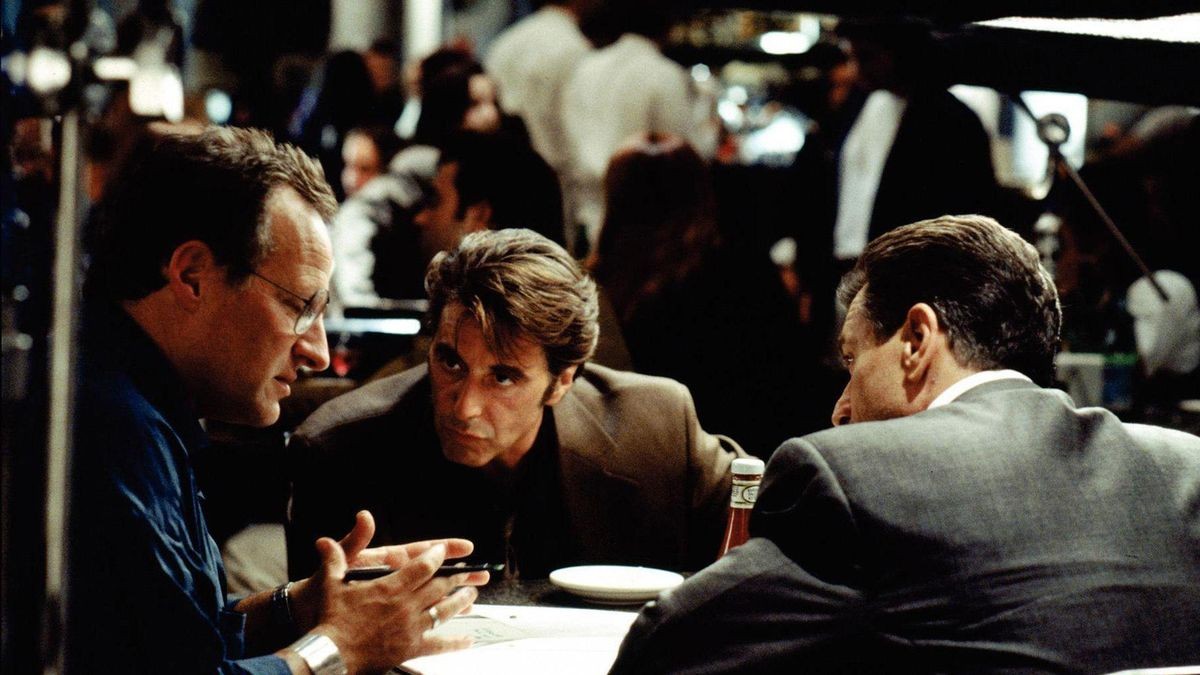 Michael Mann directing Al Pacino and Robert De Niro on the sets of Heat