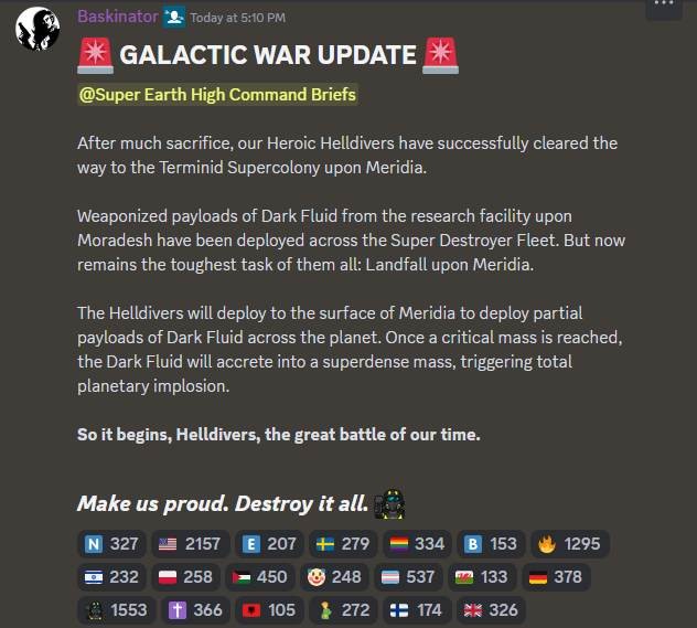 The post on the official Discord channel talking about the next Major Order.