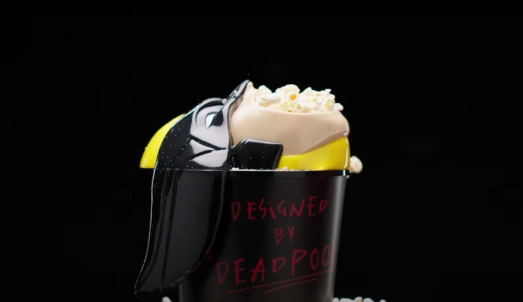 Deadpool & Wolverine popcorn bucket filled with popcorn