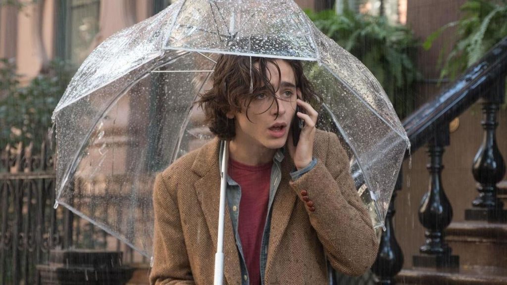 Timothée Chalamet in a still from Woody Allen's A Rainy Day in New York 