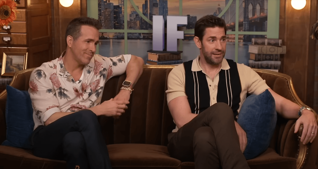 Reynolds and Krasinski in a still from the interview. | Credit: ScreenCrush/YouTube.