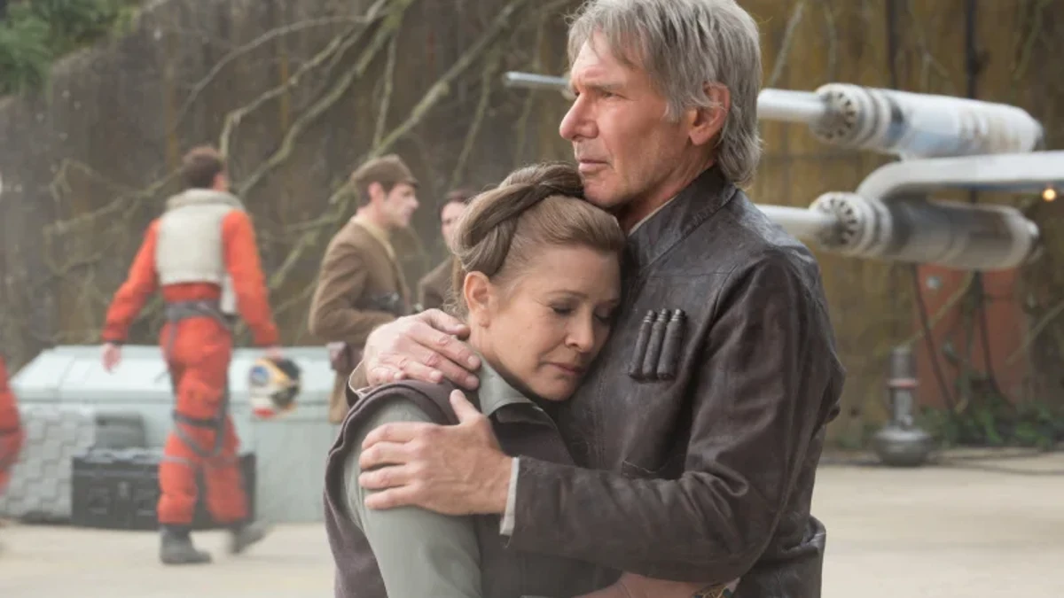 Harrison Ford and Carrie Fisher in Star Wars: The Force Awakens