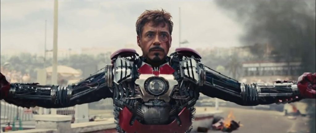 Robert Downey Jr. suiting up as Iron Man in Iron Man 2 | Marvel Entertainment