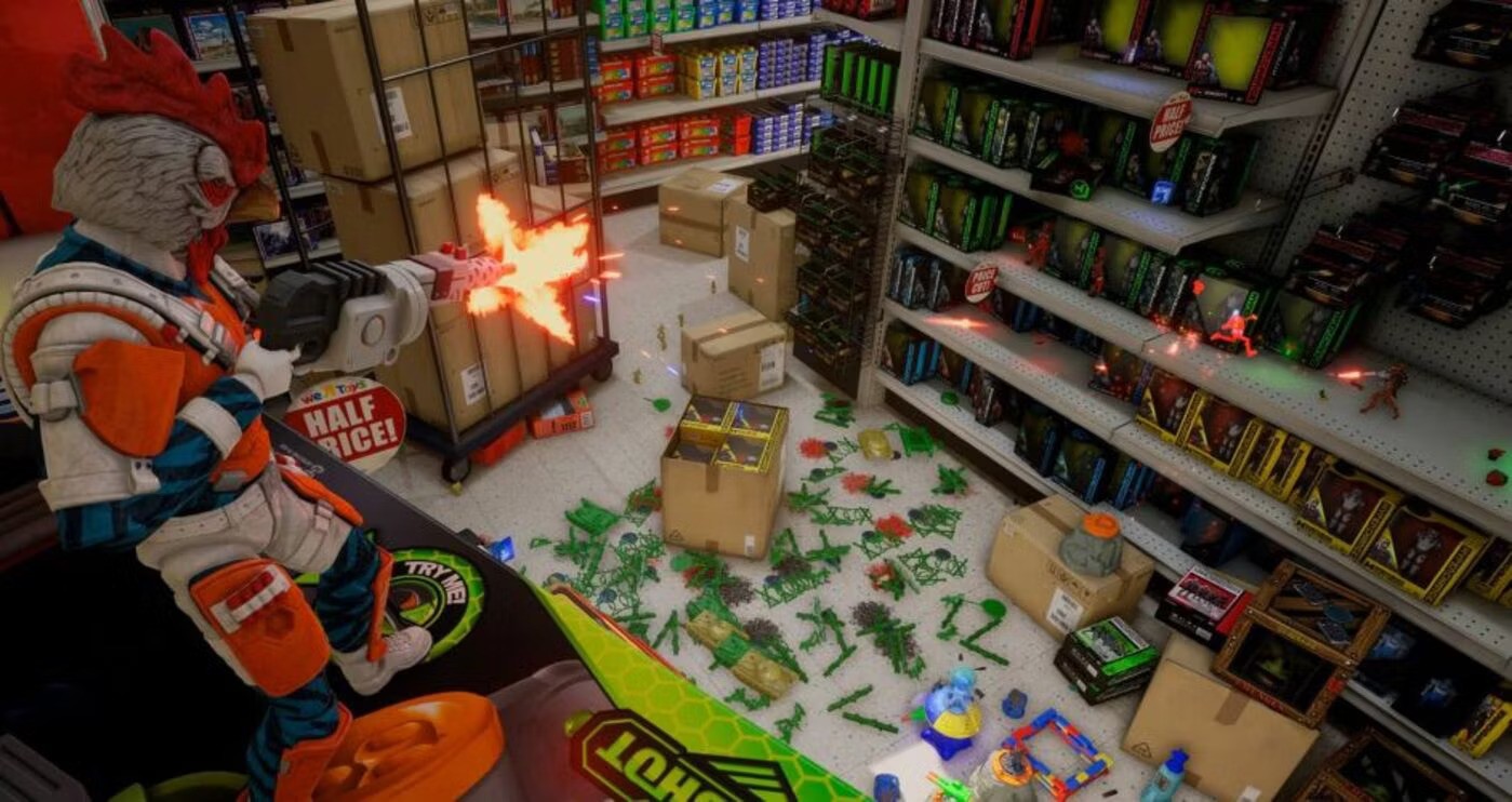 This games lets you play as action figures, killing others in a toy store, among other locations. 
