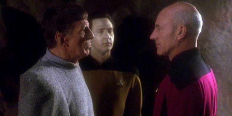 Leonard Nimoy and Patrick Stewart in Star Trek: The Next Generation | Paramount Television