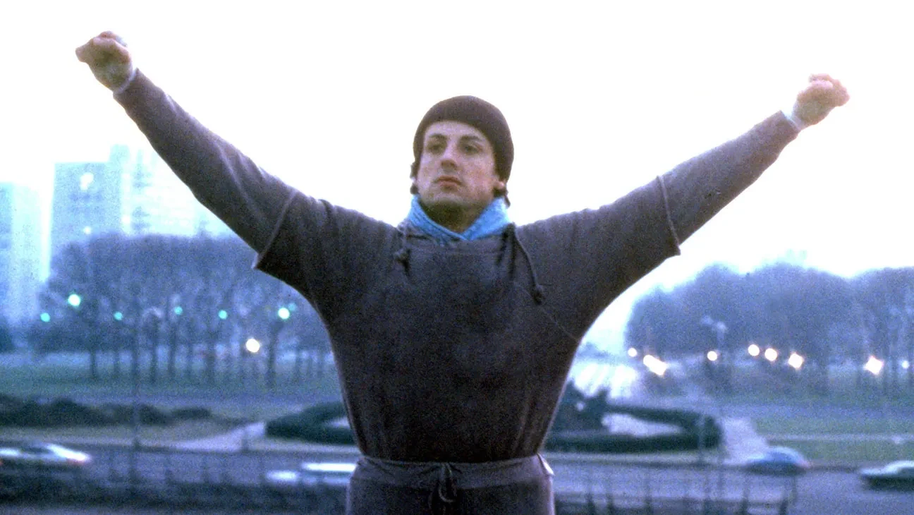 Sylvester Stallone atop the Philadelphia steps in Rocky