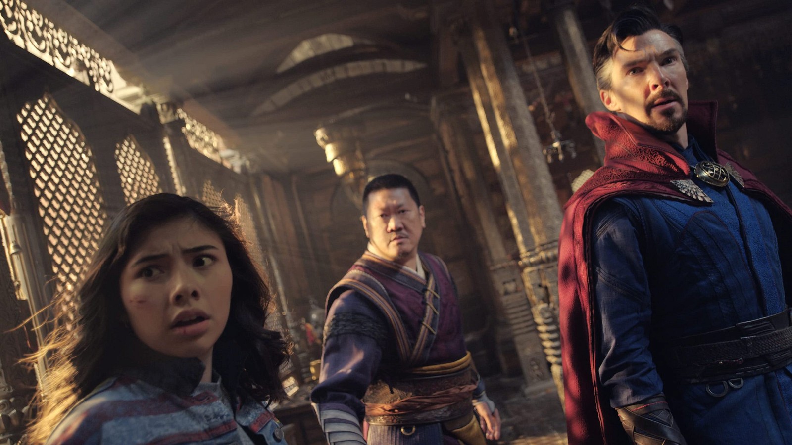 America Chavez, Wong, and Doctor Strange in Doctor Strange in the Multiverse of Madness