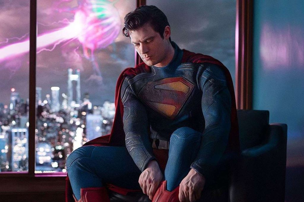 David Corenswet in a firm look as Superman in Superman by James Gunn