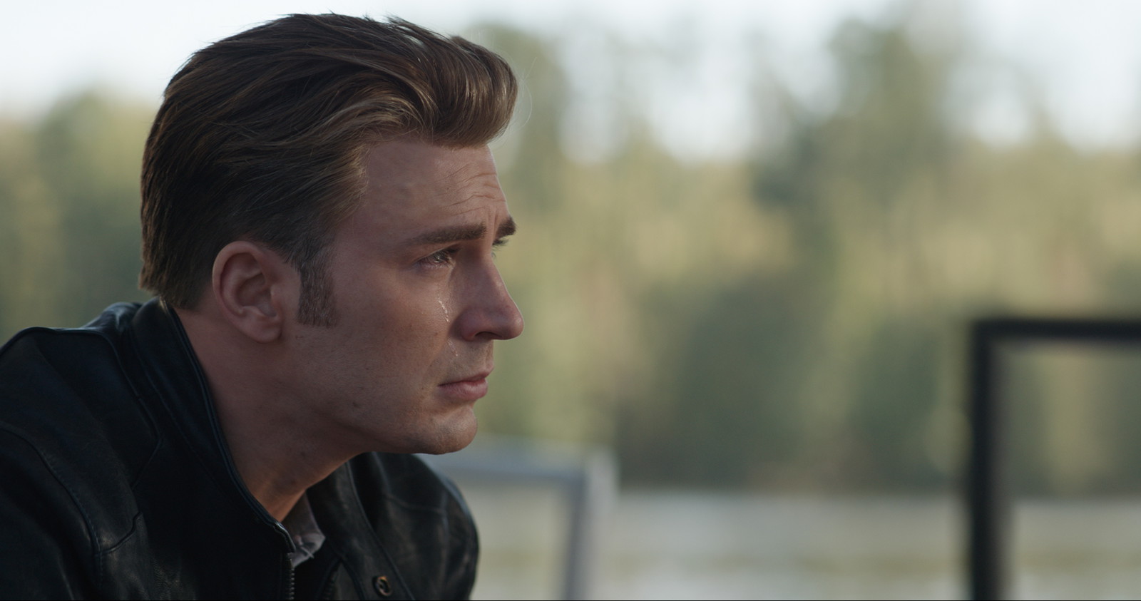 An emotional Chris Evans as Captain America shedding a tear in Avengers: Endgame