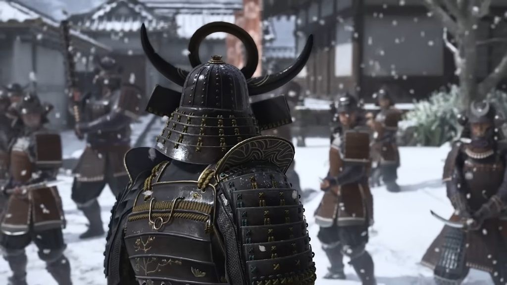 A screenshot from Assassin's Creed Shadows gameplay trailer featuring Yasuke the Samurai taking a fighting stance against enemy combatants.