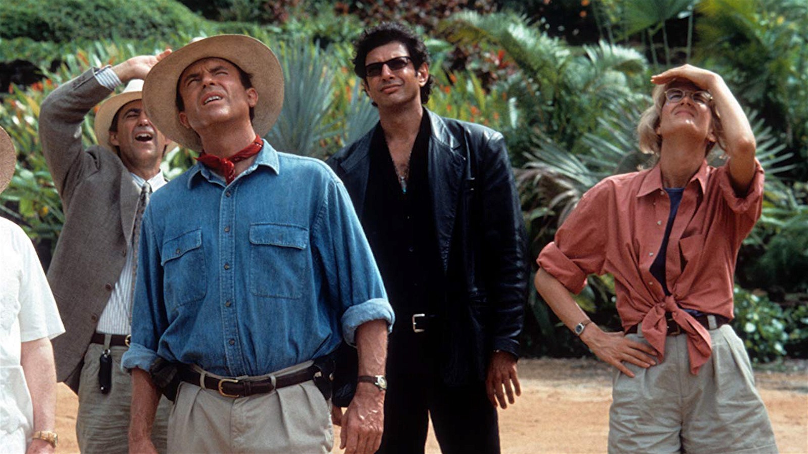 Laura Dern, Jeff Goldblum, and Sam Neill admiring in Jurassic Park