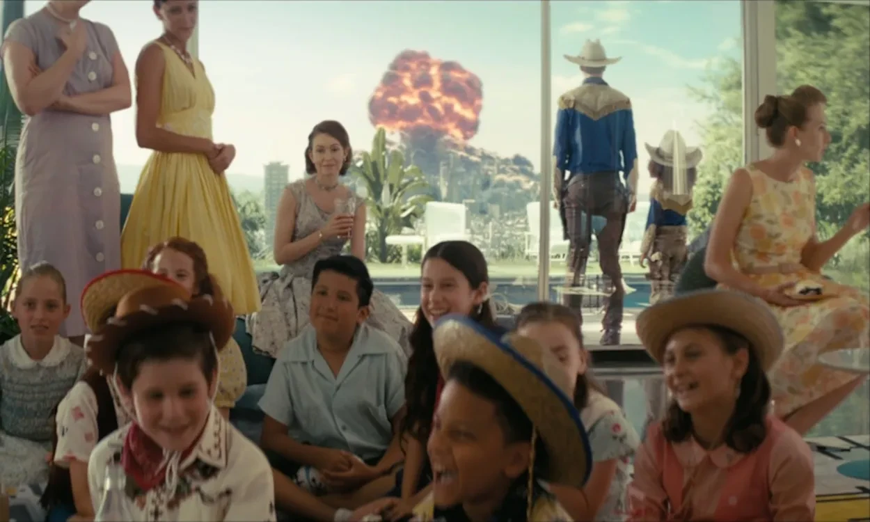 A birthday party is in progress as the world experiences a nuclear explosion in Fallout