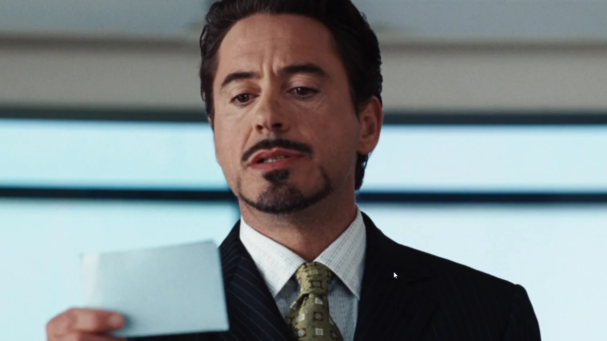 Robert Downey Jr. in the famous ending scene from Iron Man