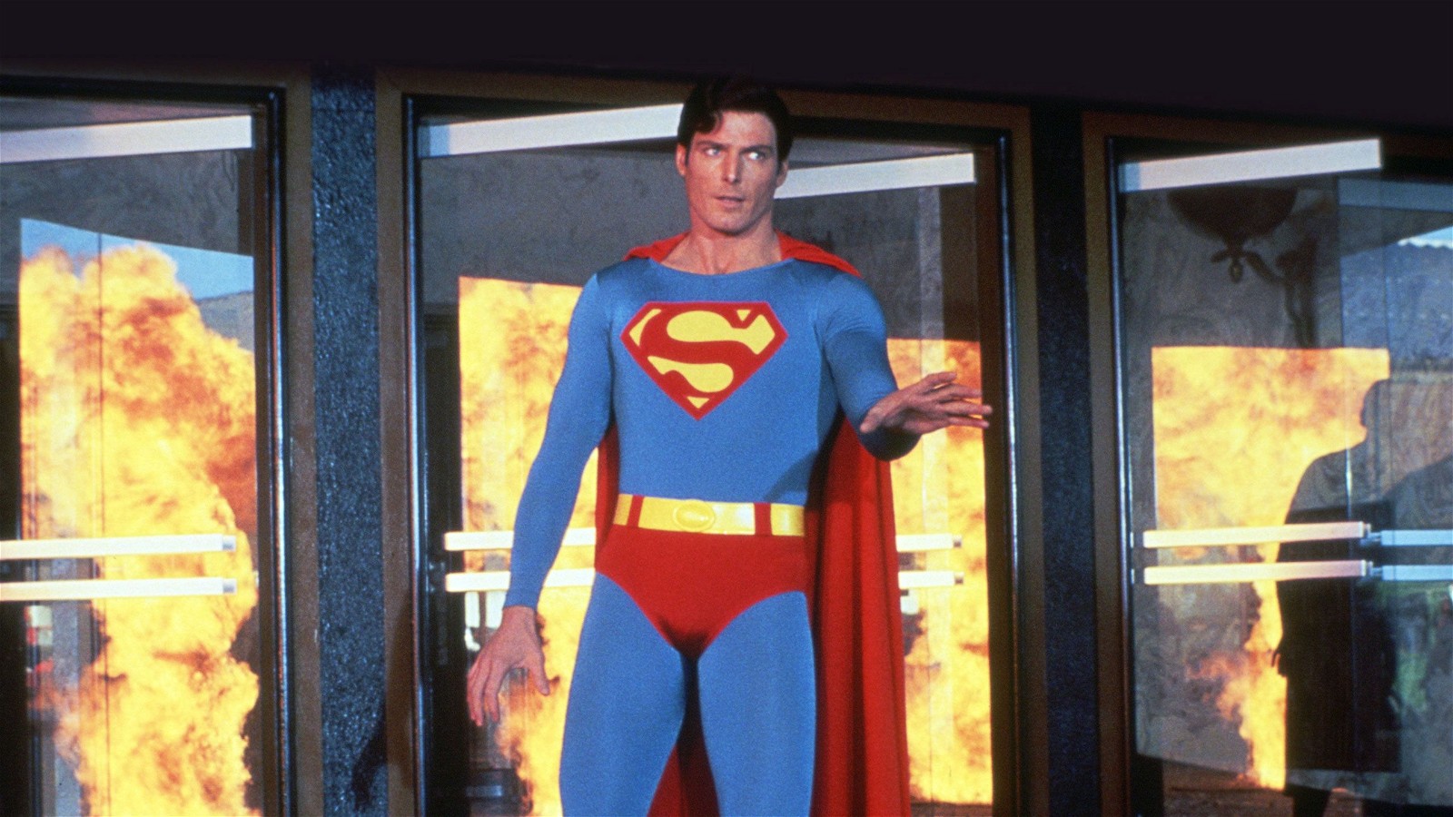 Christopher Reeve suited up as Superman