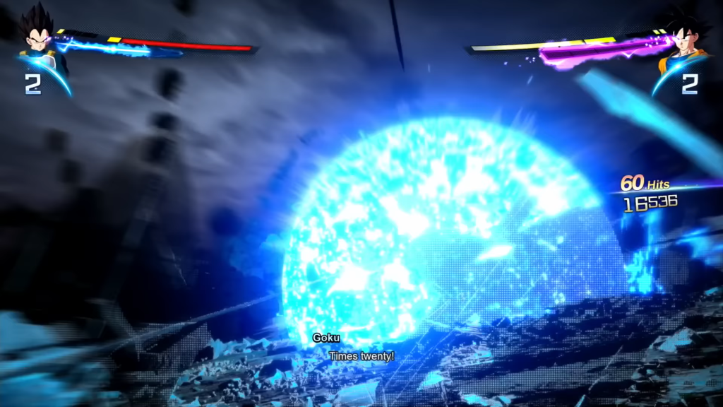 Goku using Spirit Bomb against his long-time rival Vegeta.