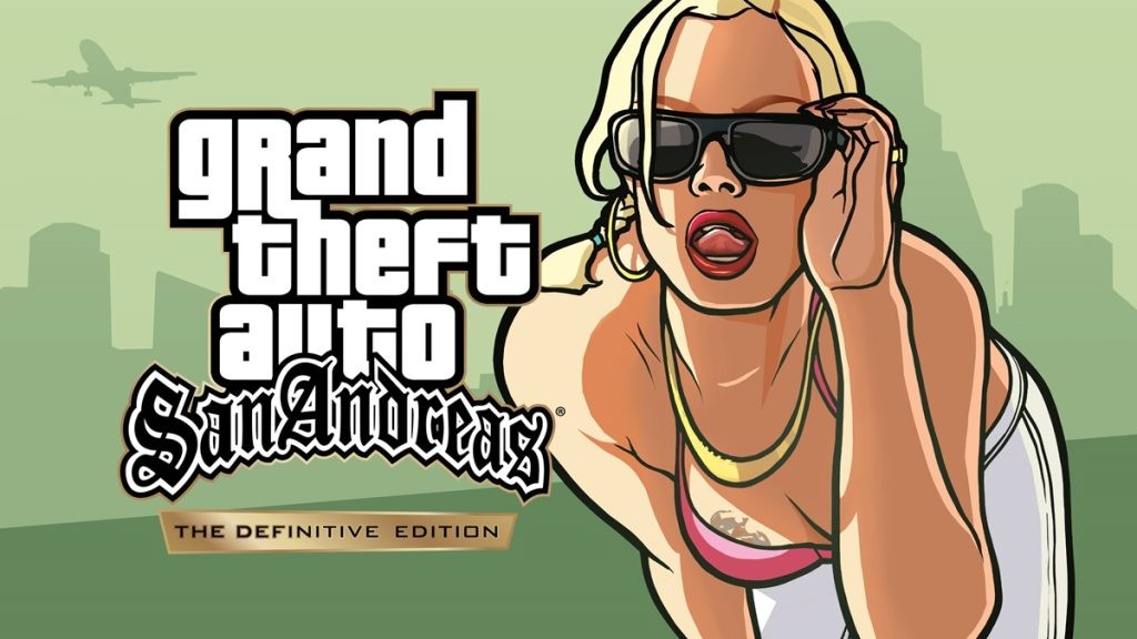 Promotional artwork for Rockstar Games' Grand Theft Auto: Sand Andreas definitive edition release.