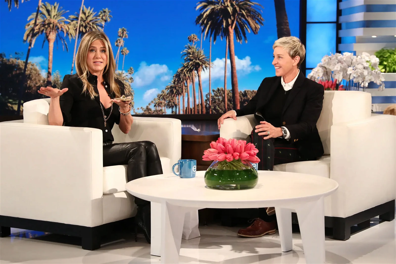 A still from the last episode of The Ellen DeGeneres Show with Jennifer Aniston